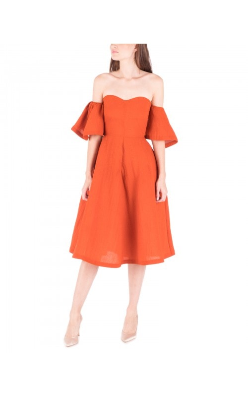 Off Shoulder Burnt Orange Dress