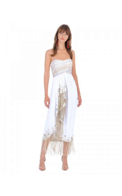 Embroidered Dress with Fringe