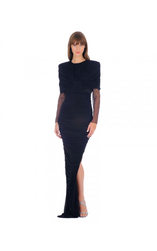 Gathered Black Jersey Gown
