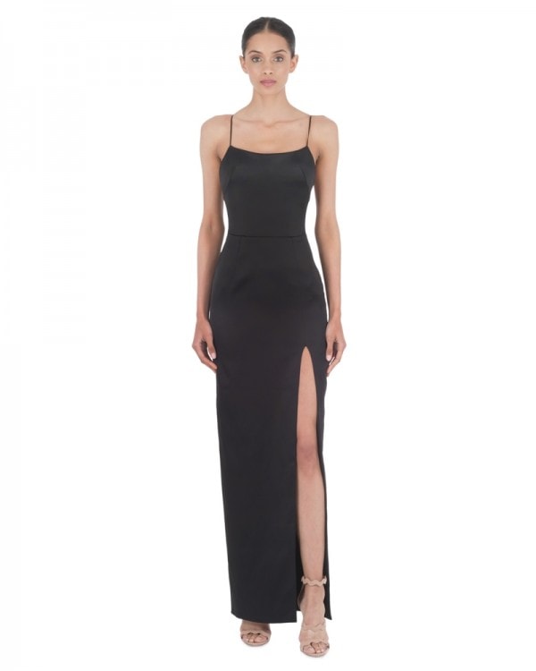 Black Satin Gown with Slit