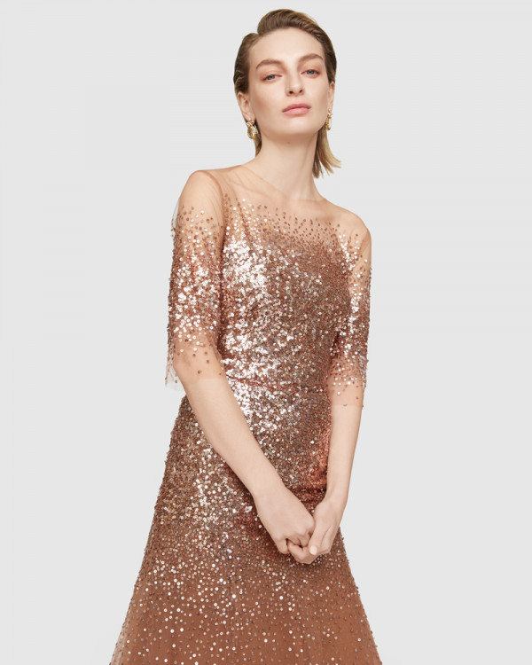 Sequin Overlay Illusion Gown