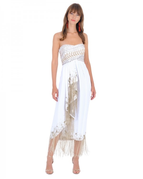 Embroidered Dress with Fringe