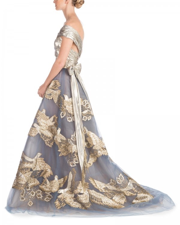 Blue And Gold Embroidered Gown