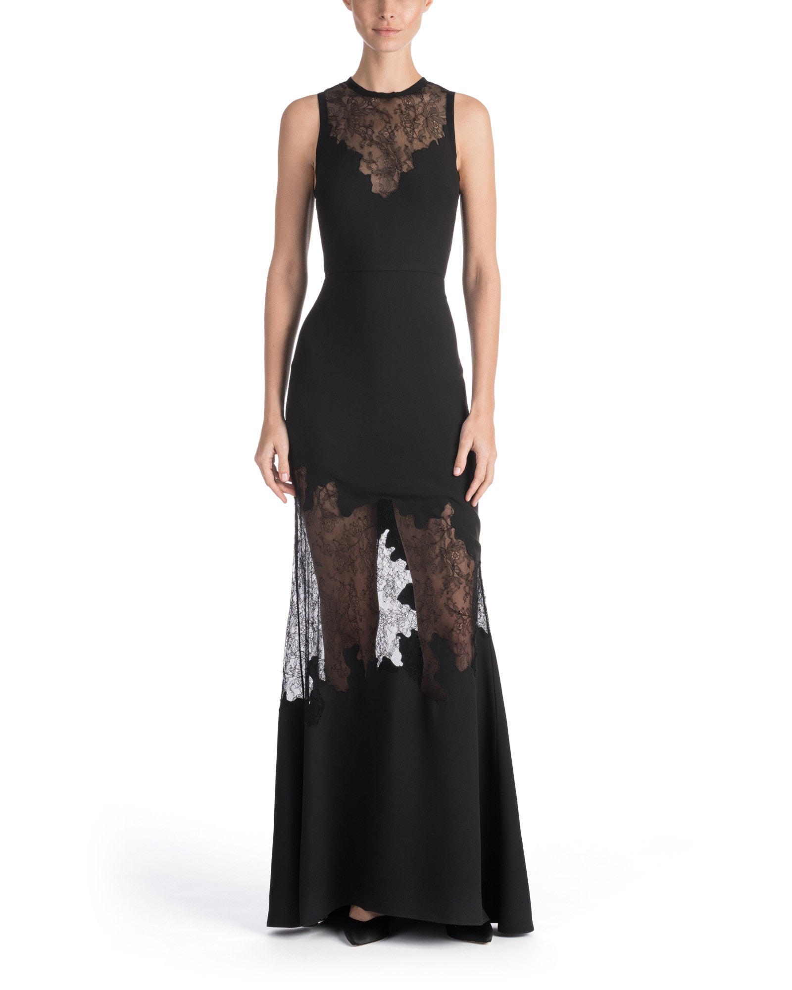 LACE CUT OUT EFFECT SLEEVELESS GOWN