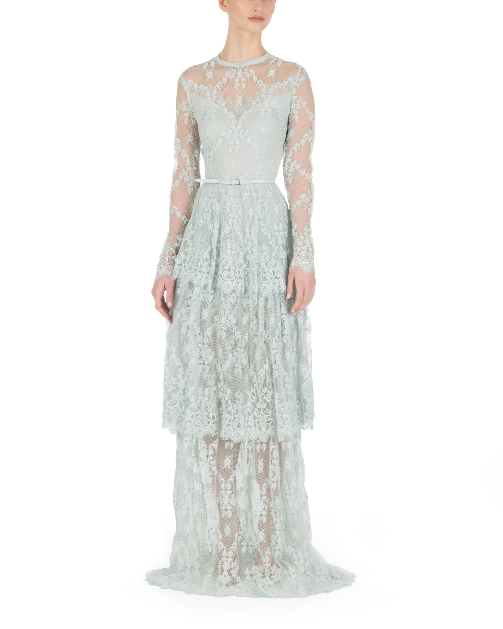 ICE BLUE EMBROIDERED LACE GOWN
