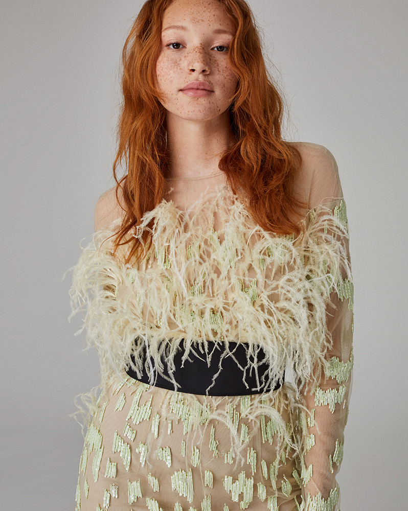 Feather Embroidered Mini Dress