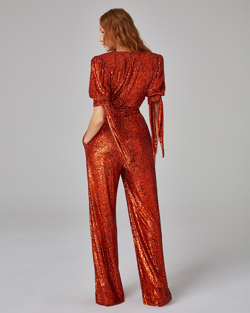 Bore tom Bonde ASOS LUXE Sequin Jumpsuit With Extreme Sleeve And Fringe Hem In Rose Gold |  islamiyyat.com