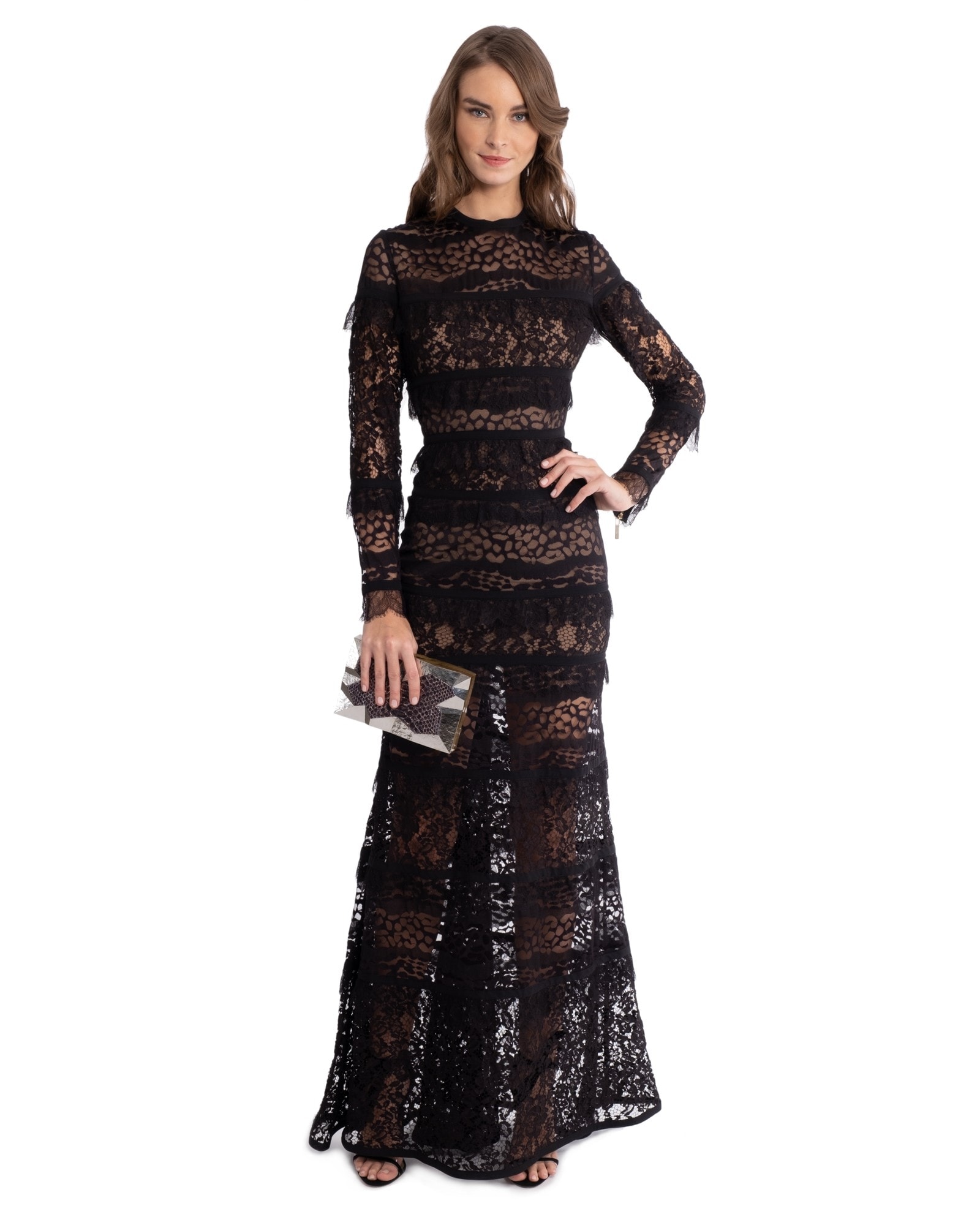 NOVA OCTO | Black Lace Long Sleeve Gown
