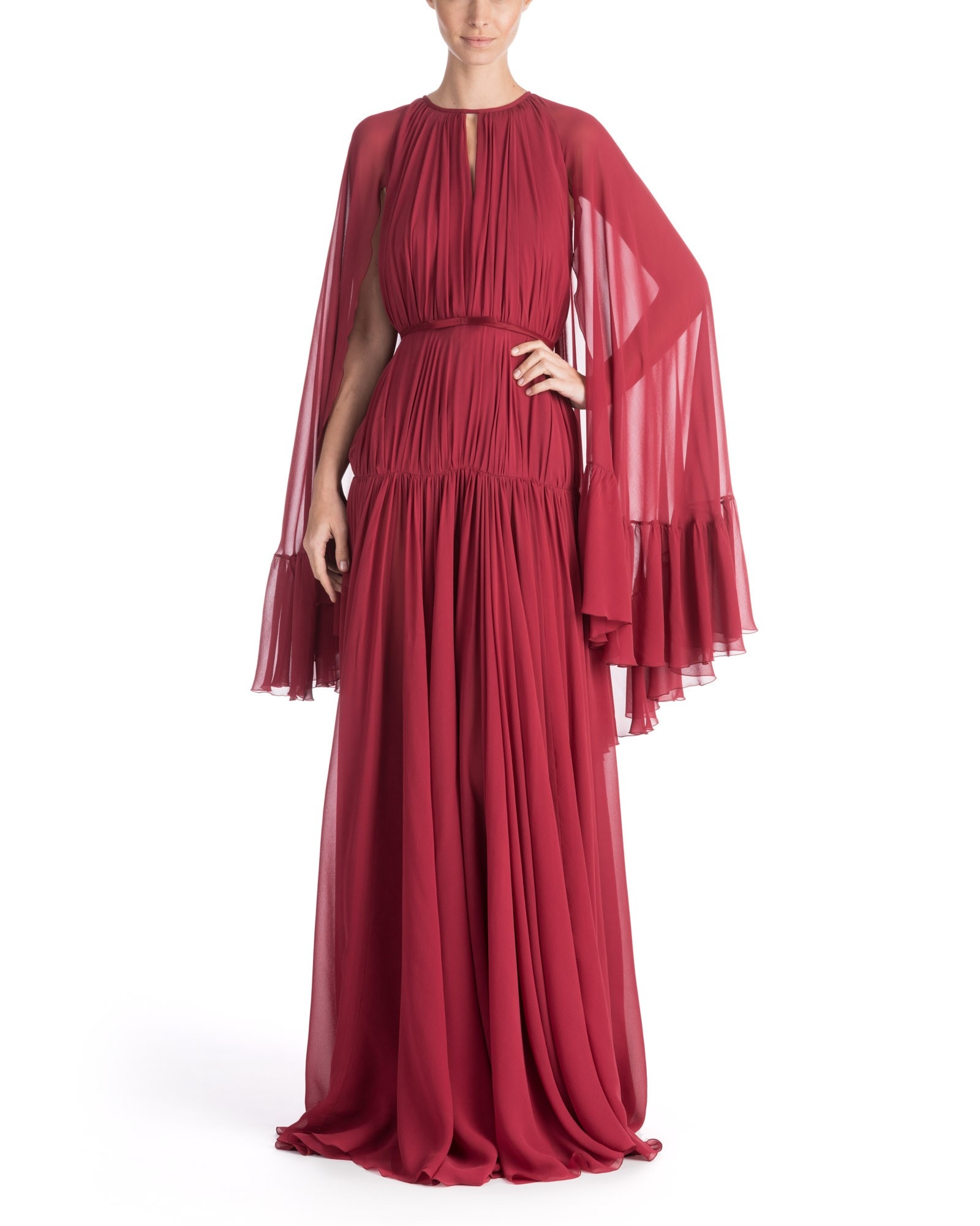 NOVA OCTO | Cape-Effect Silk Georgette Gown - Dresses - Clothing