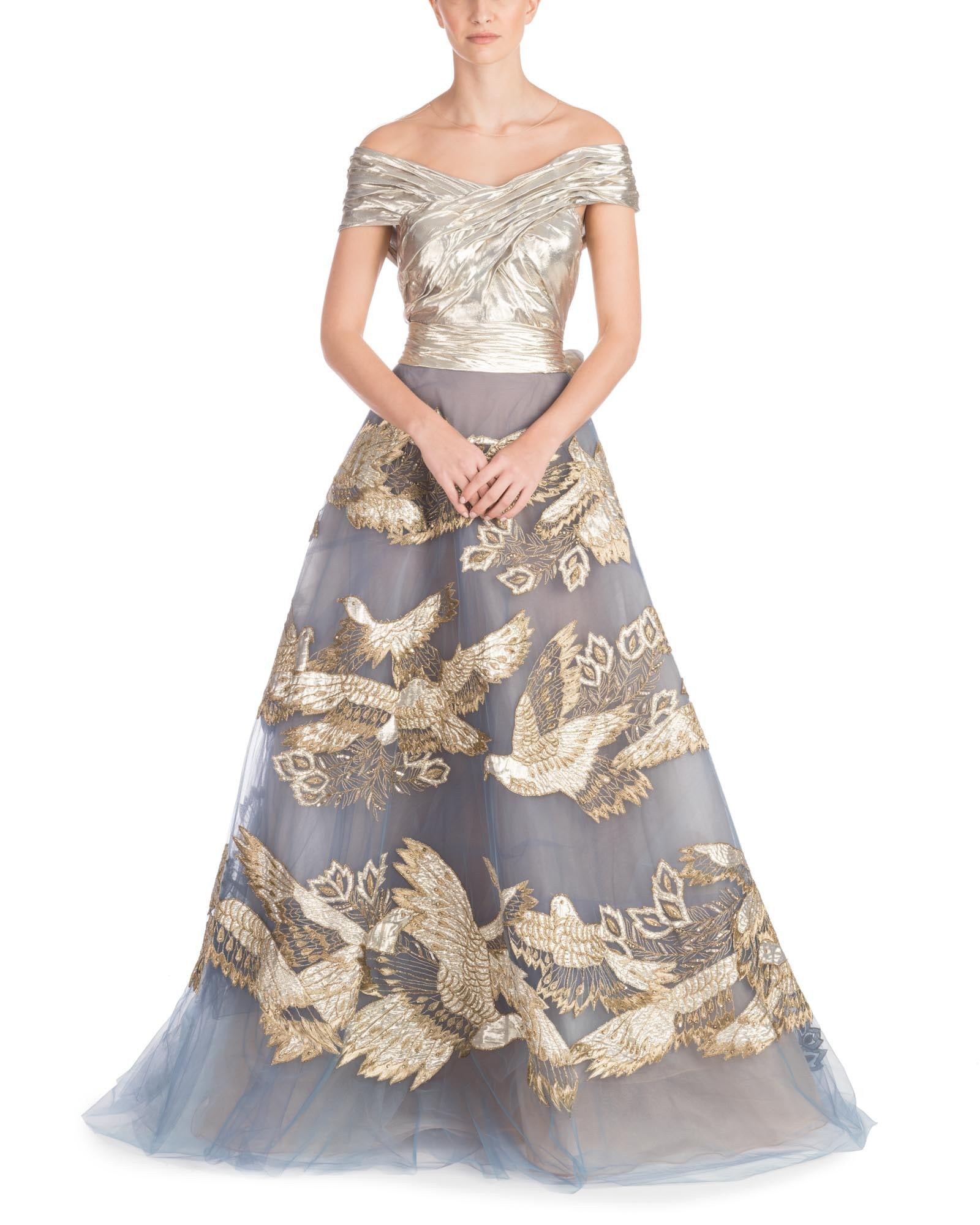 NOVA OCTO | Blue And Gold Embroidered Gown