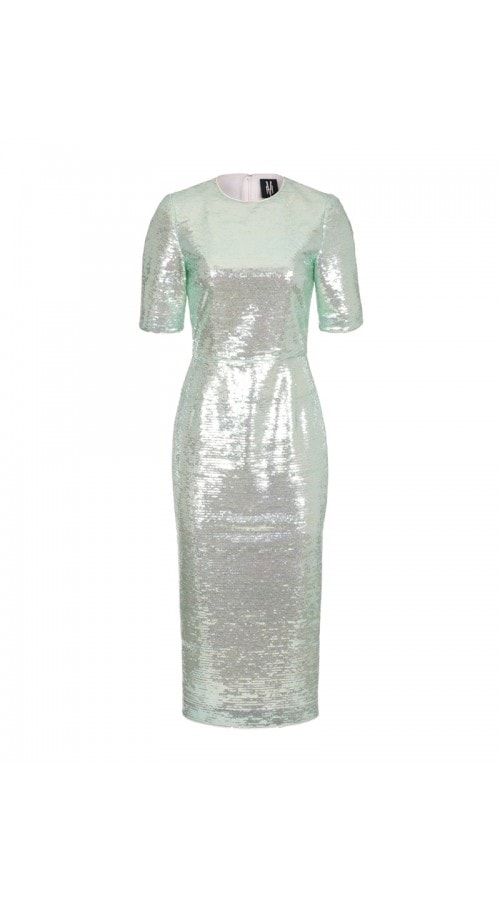 Aqua Sequin Short Sleeve Dress