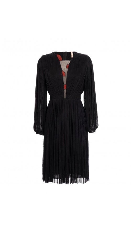 Pleated Dress with Balloon Sleeves