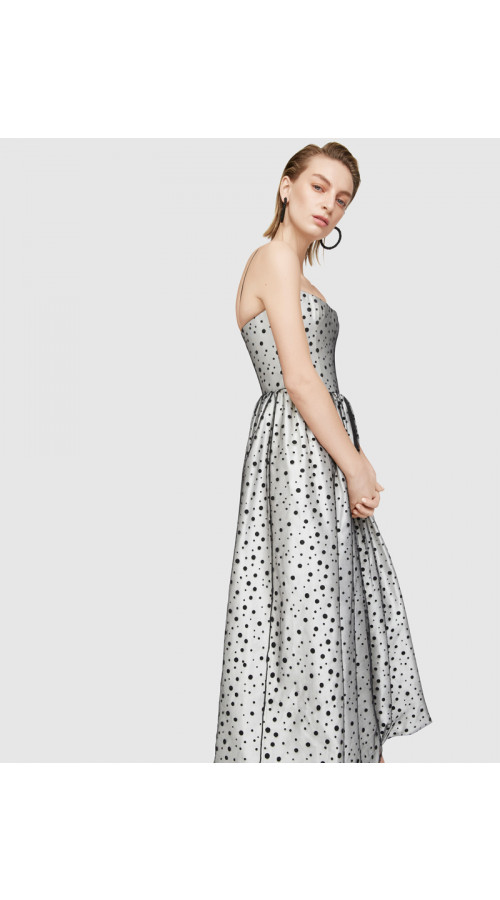 Polka Dot Midi Dress with Voluminous Skirt