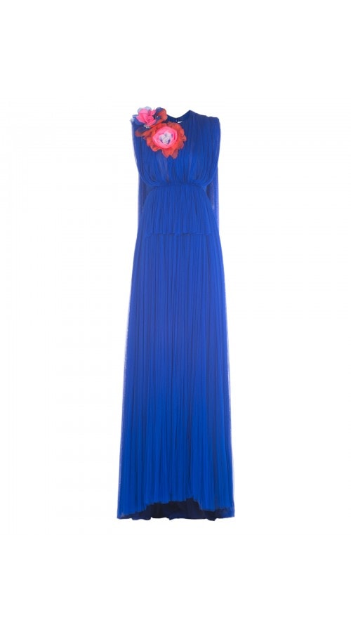 Cobalt Tulle Pleated Gown