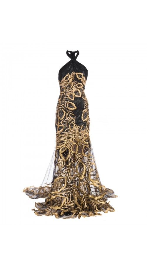 Black And Gold Halter Gown