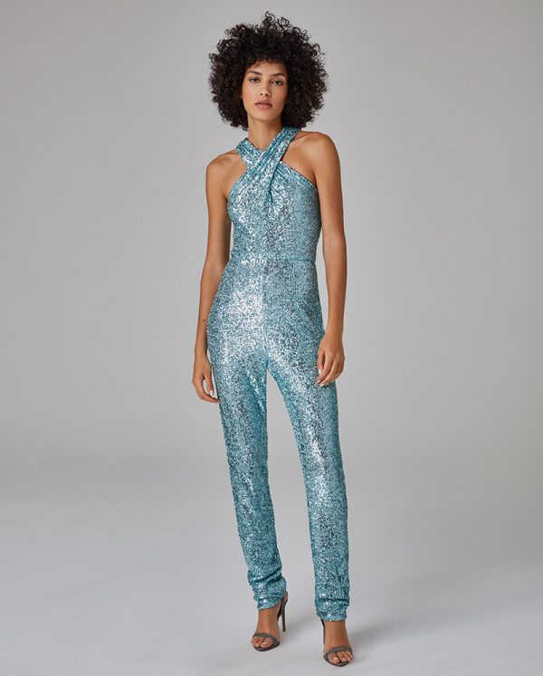 All Over Embroidered Halter Jumpsuit 