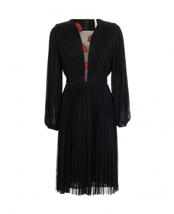Pleated Dress With Balloon Sleeves