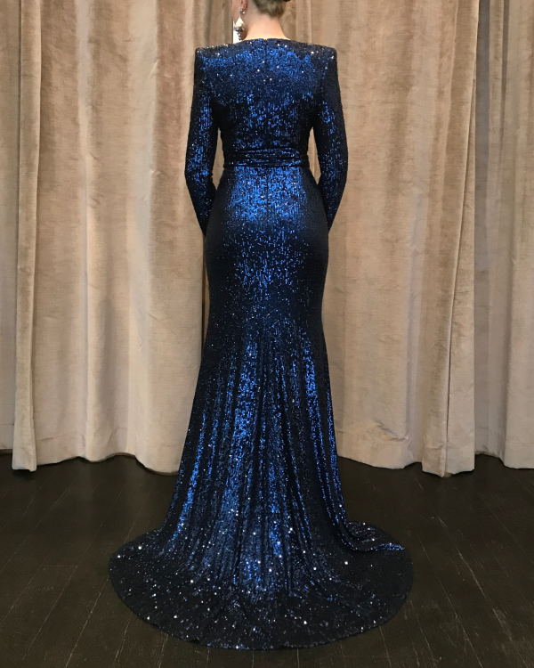 Cobalt V-Neck Sequin Gown