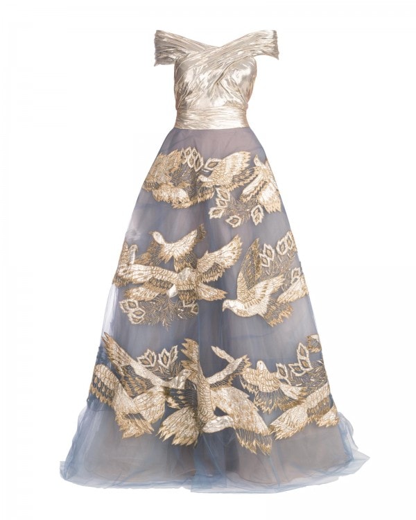 BLUE AND GOLD EMBROIDERED GOWN