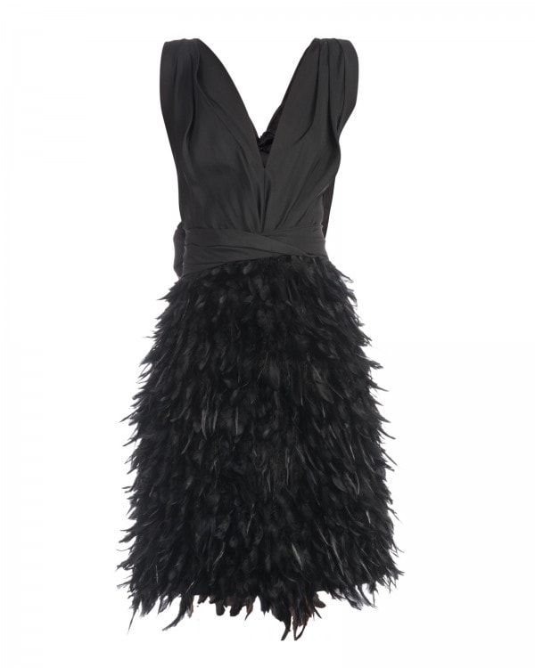 Black Mini Dress With Feather Skirt